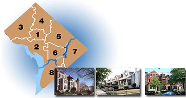 Map of DC and city buildings